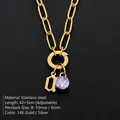 Stainless steel paperclip necklace with lowercase letter a and purple rhinestone pendant - Lowercase a / Gold