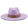 Detail of light purple wool fedora with brown leather band and silver rivet studs - M (56-58cm) / Lavender(01)