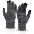 Winter knitted touchscreen gloves with anti-slip silicone dots and mixed grey yarn texture - Touchscreen Full Finger / Gray