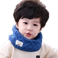 Blue knit neck gaiter for children featuring a diamond weave pattern and cute mustache label - Blue