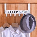 White over the door 6-hook rack with panda design hanging shirts and a hat - Cartoon Panda (Nice Day) / 6 Hooks / White