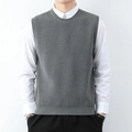 Sleeveless knitted sweater vest in grey for men with a classic round neck design - Gray