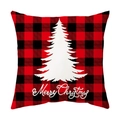 Red and black buffalo plaid Christmas pillow cover with white tree silhouette and Merry Christmas - Style 1 / 18x18 Inch