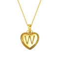 Golden heart-shaped pendant necklace featuring letter W with beaded edge on a link chain - Letter W Style (S-P151-W)