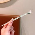 Elegant sandalwood hair pin with light green bamboo design and lily of the valley flowers - Jade Bone Green