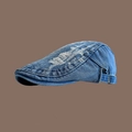 Vintage light blue distressed denim beret hat with retro frayed hole detailing for men and women - Mid Blue Washed Denim Distressed