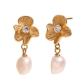 Boucles D'oreilles Pendantes En Perles De Zirconium Blanc - Or