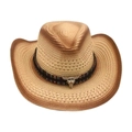 Western straw cowboy hat with gradient weave and silver bull head metal ornament - Off-white Style 2 (Bull Skull)