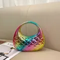 Iridescent quilted metal-texture shell bag with unique rainbow gradient finish - Colorful