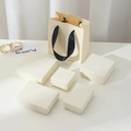 Minimalist cream jewelry box set with matching gift bag and elegant black ribbon handles - Milk White Jewelry Box / 7.5x7.5x3.5cm
