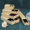Natural kraft paper drawer jewelry box with black foam insert and elegant ribbon handle - Light Kraft