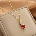 Golden peanut pendant necklace with zircon paving and a red teardrop gemstone - 47#xl1548-21 A Masterful Pen