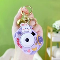 Purple camera game keychain with white rabbit charm, golden bell, and space text - Little Rabbit Projector Camera - Purple