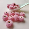 Soft 20mm pink faux rabbit fur pompoms with gold metal grommets for DIY crafting - Light Pink