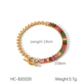 Bracelet en acier inoxydable doré à boucle OT avec pierres de zircone colorées - Style Boucle OT Zircone Rectangulaire Multicolore (HC-B20228)