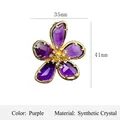 Elegant purple crystal flower brooch with gold plating and rhinestones 35mm x 41mm - Gold Purple