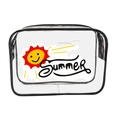 Transparent PVC makeup bag with black trim and yellow sun print featuring SUMMER text - 072-Yellow Summer Sun