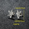 Stainless steel origami paper crane stud earrings with precise dimensions and weight - Origami Crane Shape (091 Steel)
