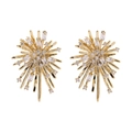Detailed macro view of gold starburst earrings featuring sparkling zircon stone inlay - Gold