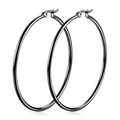 Minimalist 50mm black stainless steel hoop earrings with polished finish on white background - Black