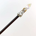 Macro detail of fairy wand hair stick with a faceted iridescent crystal on dark wood handle - Iridescent Crystal + Raven