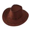 Sombrero de vaquero clásico de ante marrón oscuro con costuras decorativas negras cruzadas - Niños 54CM / Marrón Rojizo