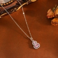Collier en acier inoxydable avec pendentif gourde orné de pierres roses et cristaux - Collier Wu Lou Zircon Rose Argenté (T029)