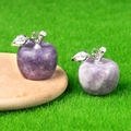 Pair of purple natural stone apple pendants with silver metal leaf charms - Lilac Stone