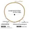 Detailed spec view of gold titanium steel zircon necklace with dimensions and material specs - Golden Square Pendant Style (JDN0304038)
