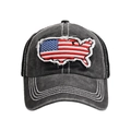 Graue Trucker-Cap aus gewaschenem Denim mit USA-Flaggen-Stickerei und Netzrückseite - Einheitsgröße / Schwarz