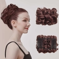 Reddish brown curly synthetic hair bun with insert combs and elastic mesh base - 33# (Dark Auburn)