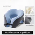U-shaped memory foam travel neck pillow in clear sky blue and grey color with buckle - Clear Sky Blue
