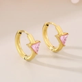 Macro shot of gold hoop earrings with pink triangle zircon and 18K vacuum plating - Gold Pink (KE114049-GC)