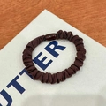 Elastic dark brown pleated scrunchie with a stylish matching decorative resin buckle - 1 Piece / Brown