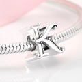 Polished S925 sterling silver letter K charm bead on a classic silver snake chain - Letter K