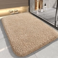 Modern beige shaggy bath mat on grey tile floor in a minimalist bathroom setting - 50*80cm / Standard / Khaki