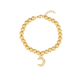 Macro view of gold bead bracelet with a sparkling crescent moon pendant and lobster clasp - Moon Style (B2376-GO)
