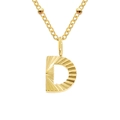 18k gold plated stainless steel necklace with letter D pendant and radial texture - Letter D / Gold