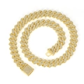Detail of gold-plated 14mm Cuban link chain with paved rhinestones and box clasp - Flip Cover Gold