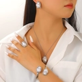 Elegant silver baroque irregular pearl jewelry set including necklace earrings and ring - Silver Baroque Pearl Necklace 4-Piece Set