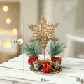 Golden Christmas dual candle holder with hollow snowflake and pine cone decor, 13cm height - Hollow Snowflake Style (ABCZ2-5)