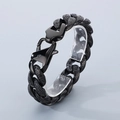Retro matte black stainless steel 18mm Cuban link bracelet with engraved floral patterns - Black