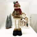 Uitschuifbare kerstsneeuwpop-knuffel met geruite hoed en lange benen voor decoratie - Sneeuwpop