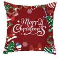 Détail d'une housse de coussin rouge festive avec motifs de Noël et texte Merry Christmas - Éléments de Fêtes Rouge Foncé