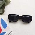 Classic black rectangular kids sunglasses with wide arms and vintage minimalist design - Black