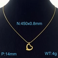 Collar de acero de titanio dorado con colgante de corazón y cadena de serpiente 45cm - Corazón Hueco Dorado (KN236523-HR)