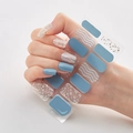 3D laser gold nail stickers with blue solids and gold foil accents model DGJ-005 - Blue Gold Foil Flakes White Wave Pattern Style (DQ3-003)