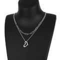 Minimalist double-layered silver chain necklace with an irregular hollow heart pendant - Silver Style (KN201280-Z)