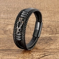 Pulsera para hombre de cuero trenzado negro con herradura de circón y cierre magnético - 19cm / Negro