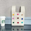 Chic cream-colored knitted tote bag with multi-colored pom poms for daily use - Rainbow Rice